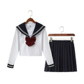 Japanese-style schoolgirl white sailor uniform set for women, JK uniform long-sleeved pleated skirt two-piece set