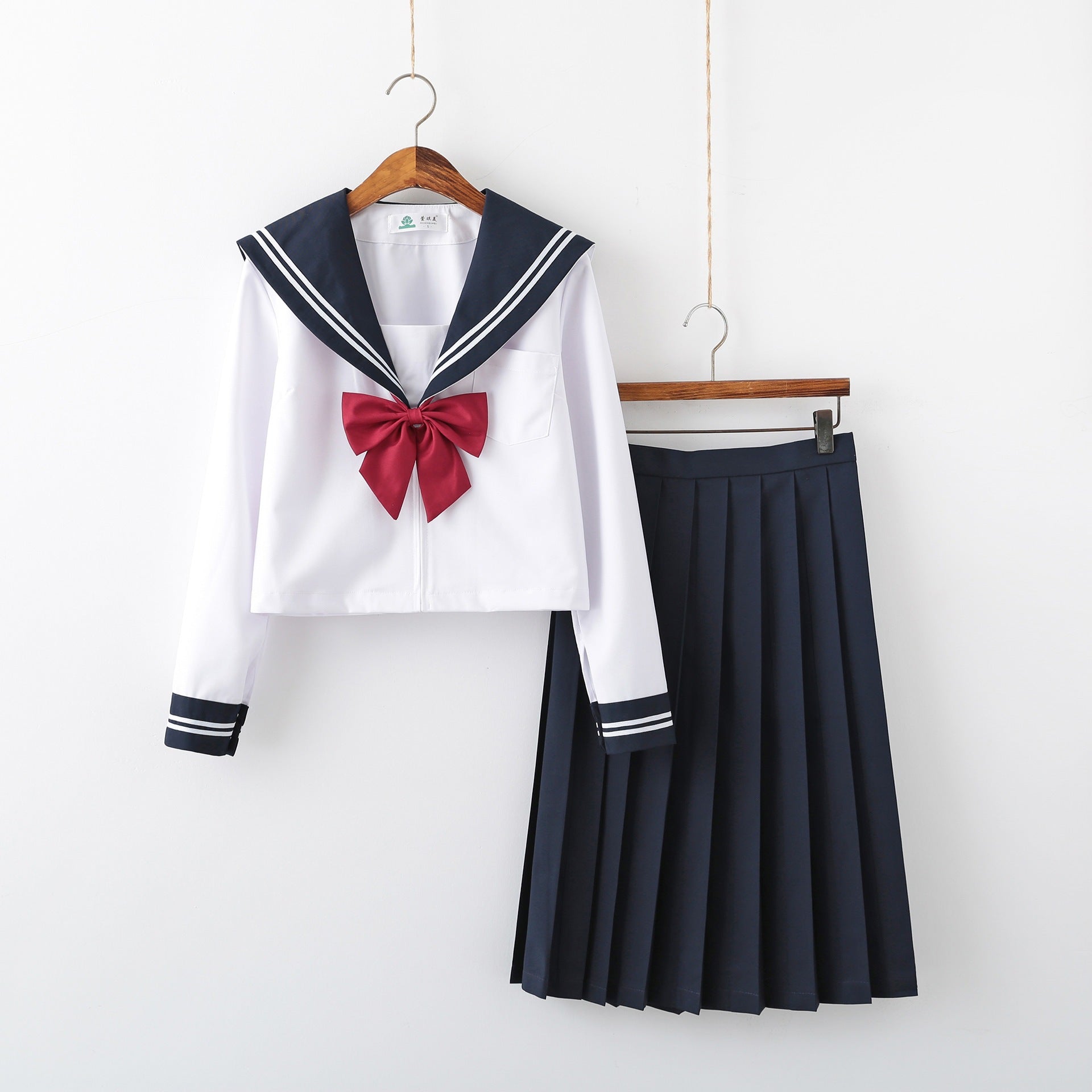 Japanese-style schoolgirl white sailor uniform set for women, JK uniform long-sleeved pleated skirt two-piece set